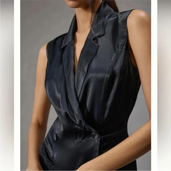 Anthropologie Size 12 Silky Blazer Romper in Black - Picture 3 of 16